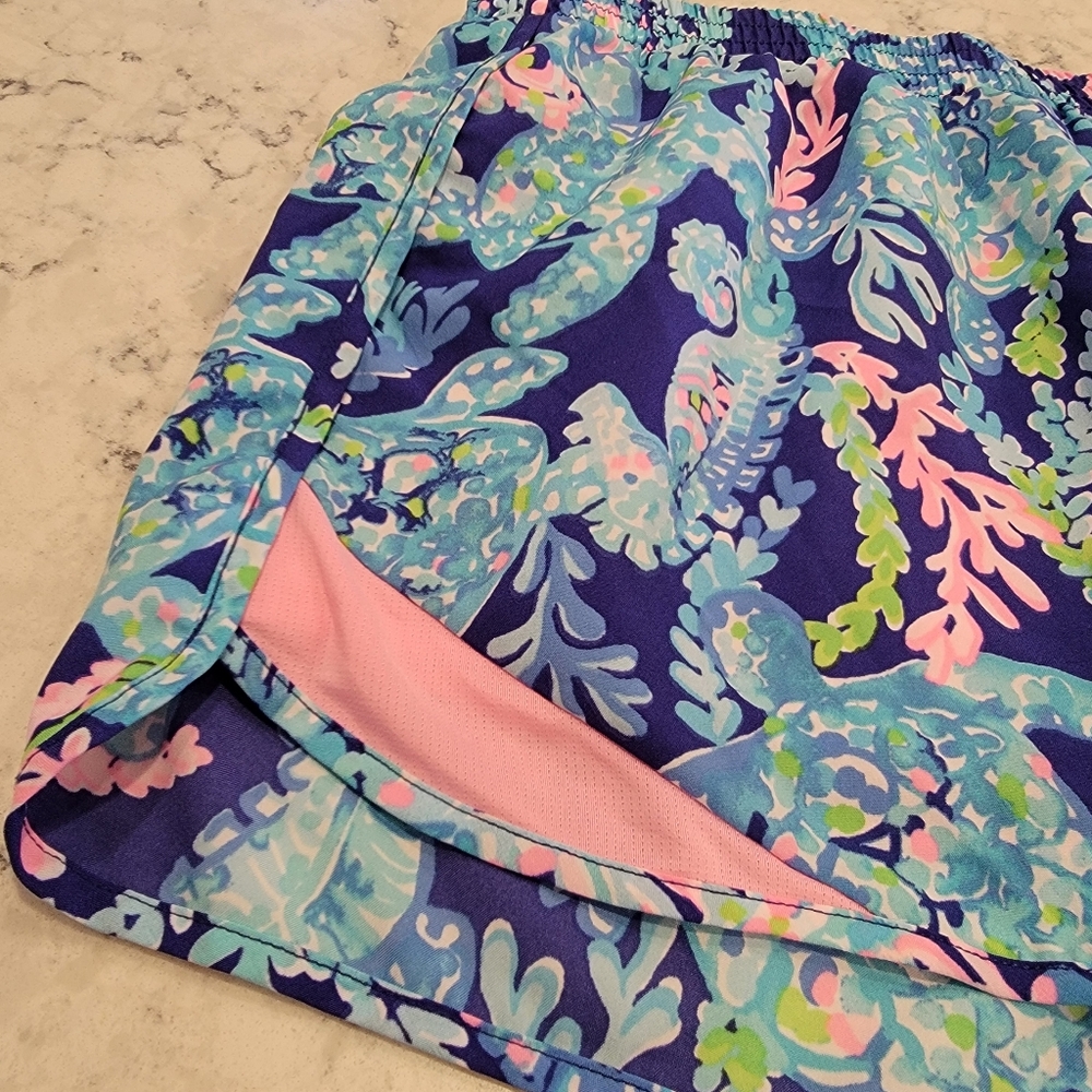 Lilly Pulitzer Pink and Blue Athletic Luxletic Shorts Vibrant Design Size Small - Picture 7 of 14